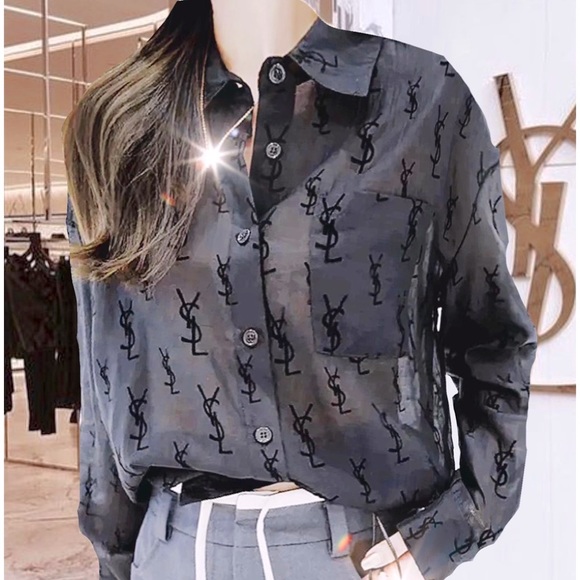 Authentic YSL Saint Laurent Women’s Black sheer button front shirt. FR38 - Picture 1 of 16